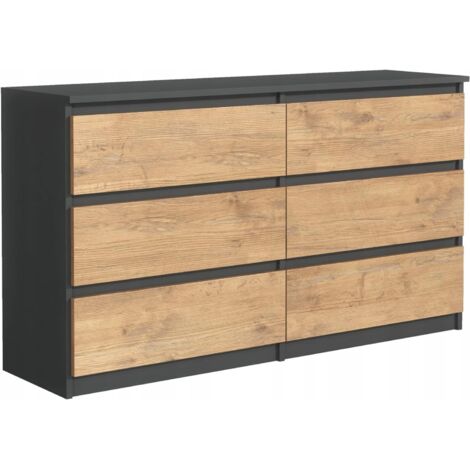 Commode 6 Tiroirs : Anthracite / Chêne Lancelot, 120 × 79 × 39 cm (1/5)