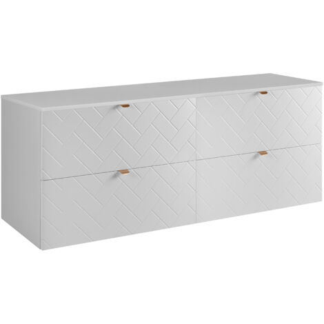 Meuble de salle de bain, Blanc Mat, 160 × 57 × 46 cm, poignées dorées (1/5)