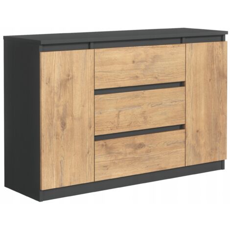 Commode, Anthracite / Chêne Lancelot, 120 × 78 × 39 cm, 2 portes, 3 tiroirs (1/5)