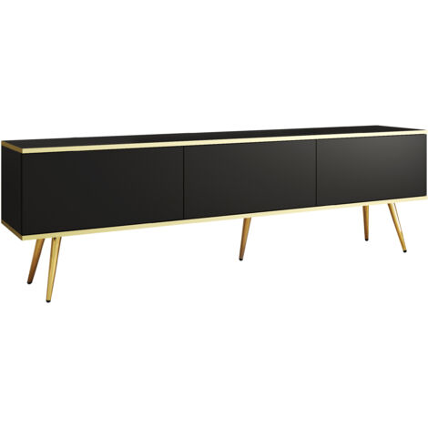 Meuble TV, Noir, pieds Or, 175 × 30 × 52 cm, Push to Open (1/5)