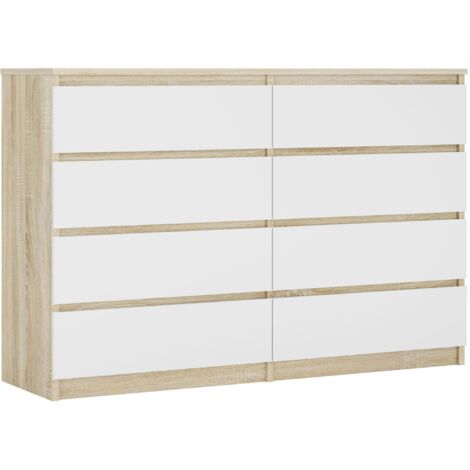 Commode 8 Tiroirs, Sonoma Chêne / Blanc Mat, 138 × 101 × 39 cm (1/5)