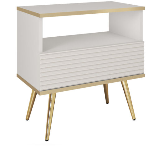 Table de chevet blanche glamour avec pieds dorés, 54 × 59 × 39 (1/5)