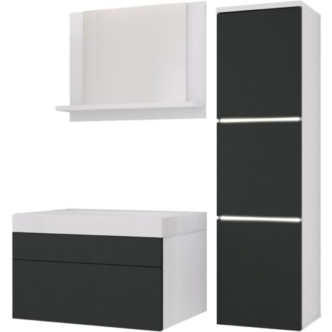 Ensemble meuble salle de bain, Blanc Mat, Antracite, 90 × 110 cm (1/5)