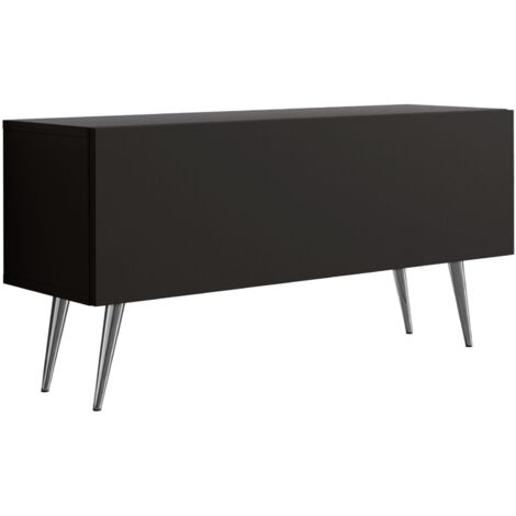 Meuble TV : Noir Mat, pieds Chrome, 100 × 52 × 32 cm (1/5)