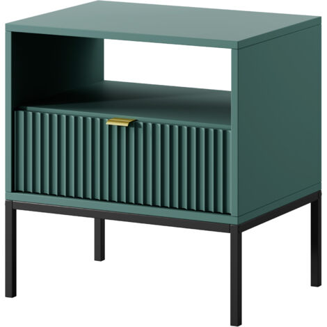 Table de chevet : 2 tiroirs, labrador, Noir, 54 × 56 × 39 cm, poignées dorées (1/5)