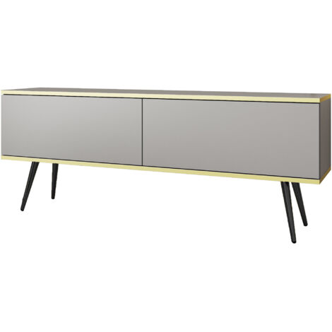 Meuble TV, Gris, pieds Noir, 135 × 30 × 52 cm, Push to Open (1/5)