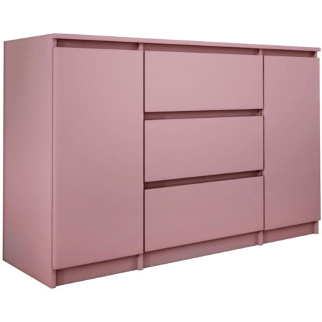 Commode enfant 2 portes 3 tiroirs – MDF résistant aux rayures – Dimensions 120 × 78 × 39 cm – Couleur rose – 3Xe Living (1/3)