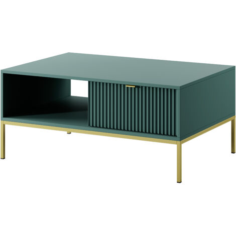 Table basse : 1 tiroir, labrador, or, 104 × 46 × 68 cm, poignées dorées (1/5)