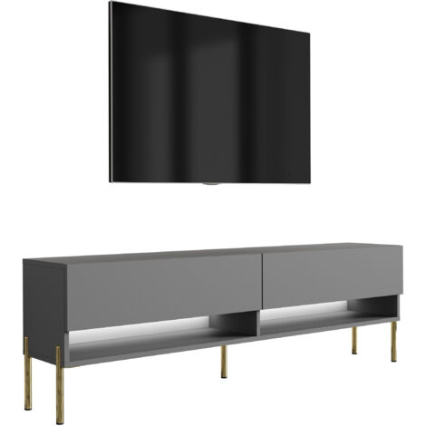 Meuble TV 170 cm Anthracite, pieds droits dorés, LED blanche, 170 × 32 × 52 cm (1/5)