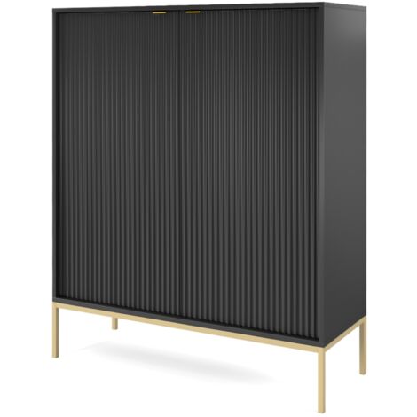 Commode : 2 Portes, Noir, or, 104 × 125 × 39 cm, poignées dorées (1/5)