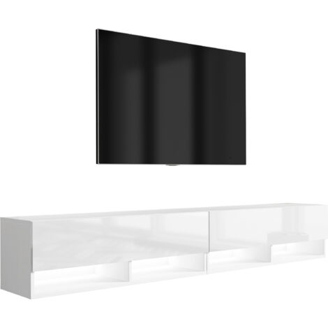 Meuble TV 200 (2 × 100) cm Blanc Mat / Blanc Brillant, LED blanc, 200 × 32 × 34 cm (1/5)