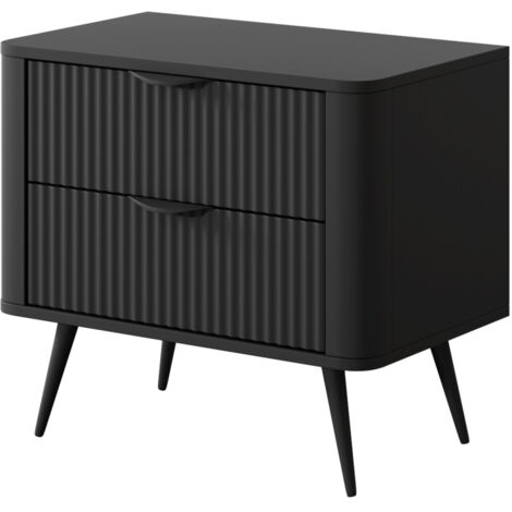 Table de chevet : 2 tiroirs, meuble : noir, 63,2 × 55,3 × 38cm (1/5)