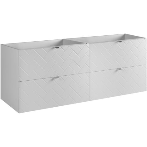 Meuble de salle de bain, Blanc Mat, 160 × 57 × 46 cm, poignées argentées (1/5)