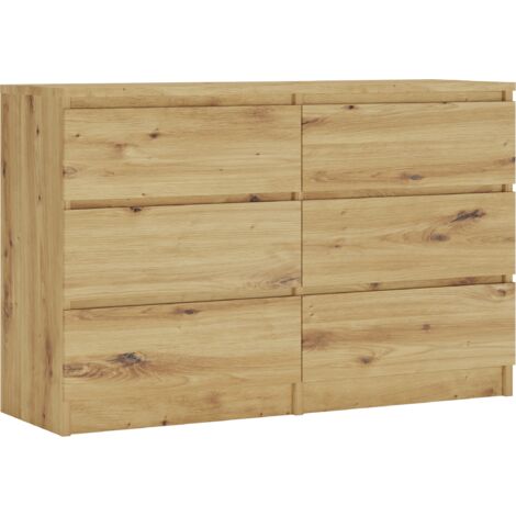 Commode 6 Tiroirs : Chêne Artisan, 120 × 39 × 79 cm (1/5)