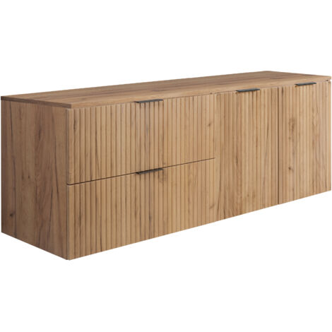 Ensemble de salle de bain : meuble avec tiroirs et meuble avec portes 57×46×160 cm, couleur : Chêne Craft, poignée noire