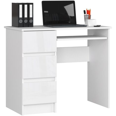 Bureau : 3 tiroirs, blanc  blanc brillant, 90 × 77 × 50 cm (1/5)