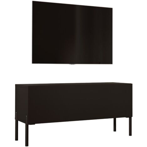 Meuble TV, Noir Mat / Noir Brillant, pieds noires, 100 × 52 × 32 cm (1/5)