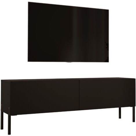 Meuble TV : Noir Mat / Noir Brillant, pieds noires, 140 × 52 × 32 cm (1/5)