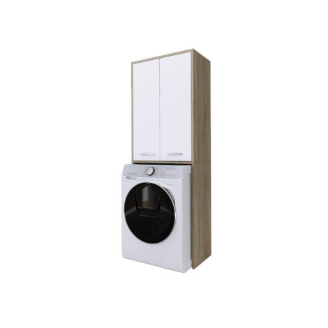 Meuble pour machine à laver, blanc mat, Chêne Sonoma, 31 × 64 × 180 cm (1/5)