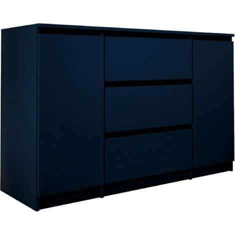 Commode 2 portes 3 tiroirs, 120 × 78 × 39 cm, couleur: marine (1/3)