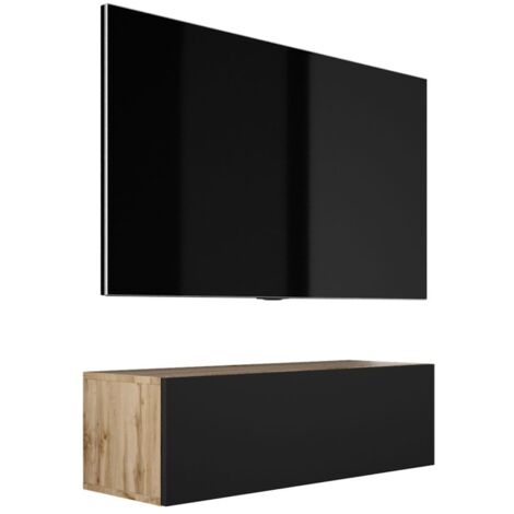Meuble TV Suspendu, 100 × 34 × 32 cm, Chêne Wotan / Noir Mat (1/5)