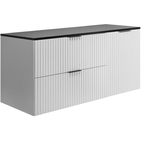 Ensemble de salle de bain : meuble avec tiroirs et meuble avec portes 57×46×120 cm, couleur : blanc / noir, poignée noire (1/5)