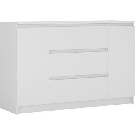 Commode : Blanc Mat, 120 × 39 × 78 cm, 2 portes, 3 tiroirs (1/5)