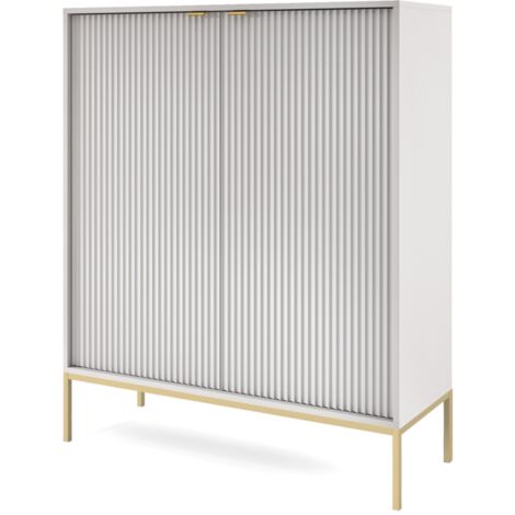 Commode : 2 Portes, Gris, or, 104 × 125 × 39 cm, poignées dorées (1/5)
