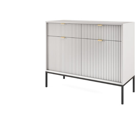 Commode : 2 Tiroirs, 2 Portes, Gris, Noir, 104 × 83 × 39 cm, poignées dorées (1/5)