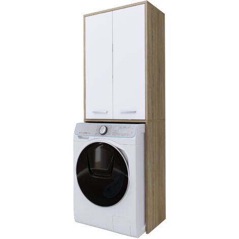 Meuble pour machine à laver, Chêne Sonoma, blanc mat, 31 × 64 × 180 cm