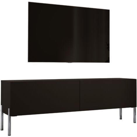 Meuble TV : Noir Mat / Noir Brillant, pieds Chrome, 140 × 52 × 32 cm (1/5)