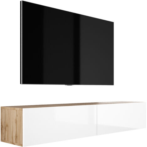 Meuble TV Suspendu, 170 × 34 × 32 cm, Chêne Wotan / Blanc Brillant (1/5)