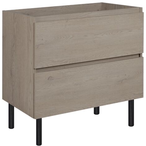 Meuble de salle de bain 80 cm, pieds, Couleur: Chêne Foncé, 80 × 77 × 46 cm, sans plan de travail (1/5)