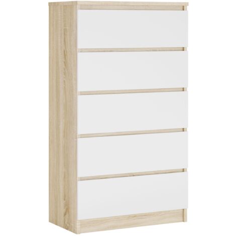 Commode 5 Tiroirs, Chêne Sonoma / Blanc Mat, 70 × 39 × 125 cm (1/5)