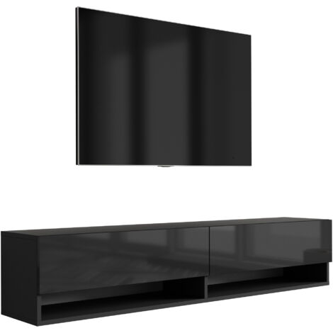 Meuble TV 170 cm Noir Mat / Noir Brillant, 170 × 32 × 34 cm (1/5)