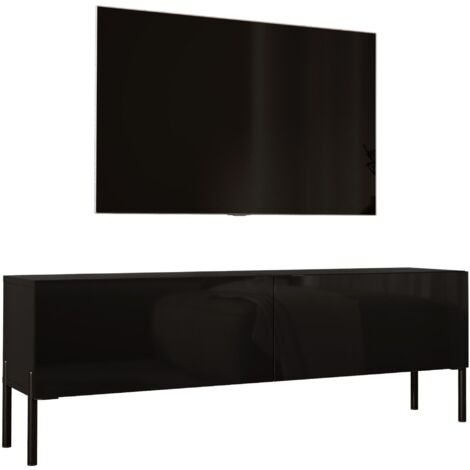 Meuble TV : Noir Mat, pieds noires, 140 × 52 × 32 cm (1/5)