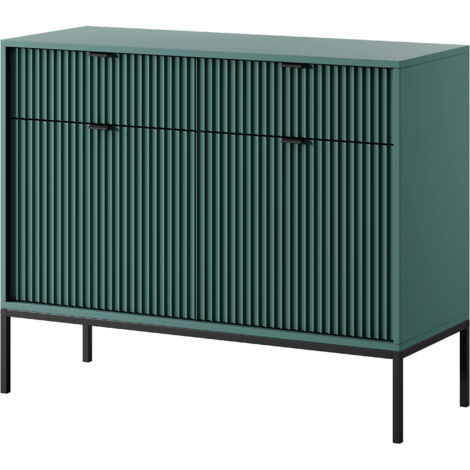 Commode : 2 Tiroirs, 2 Portes, labrador, Noir, 104 × 83 × 39 cm, poignées Noires (1/5)