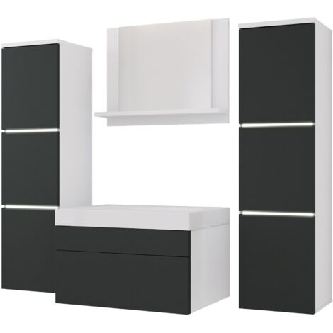 Ensemble meuble salle de bain, Blanc Mat, Antracite, 120 × 110 cm (1/5)