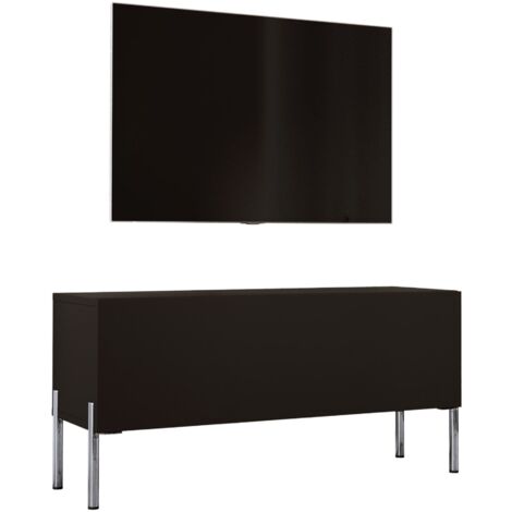 Meuble TV : Noir Mat, pieds Chrome, 100 × 52 × 32 Cm (1/5)