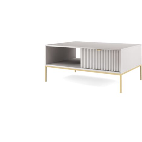 Table basse : 1 tiroir, Gris, or, 104 × 46 × 68 cm, poignées dorées (1/5)