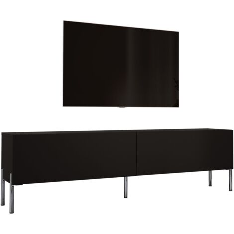Meuble TV : Noir Mat / Noir Brillant, pieds Chrome, 170 × 52 × 32 cm (1/5)