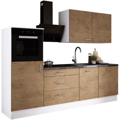 Ensemble de cuisine : Blanc Mat, Crème Brillant, d : l : 250 cm, h : 220 cm, p : 60 cm (1/5)