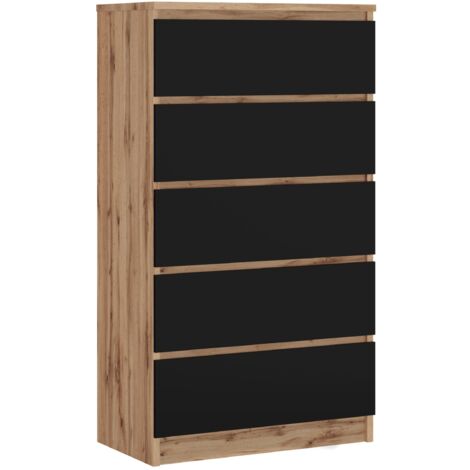Commode 5 Tiroirs : Chêne Wotan / Noir Mat, 70 × 39 × 125 cm (1/5)