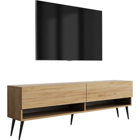 Meuble TV 170 cm Chêne Craft, pieds obliques noirs, 170 × 32 × 52 cm (1/5)