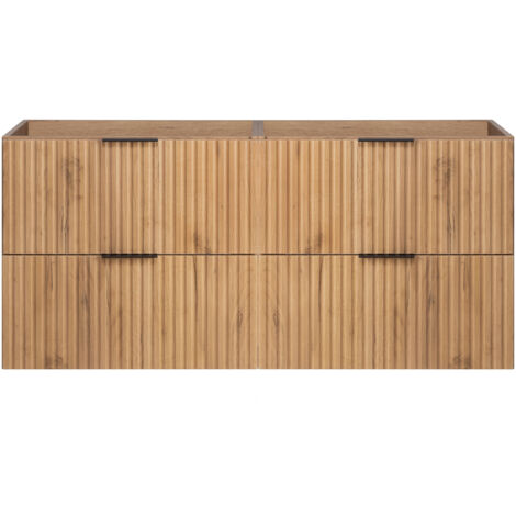 Meuble salle de bain, Chêne Craft + poignée noire, 120 (2 × 60 cm) × 57 × 46 cm