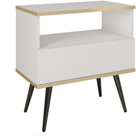 Table de chevet, Blanc, pieds Noirs, 54 × 59 × 39 cm (1/5)
