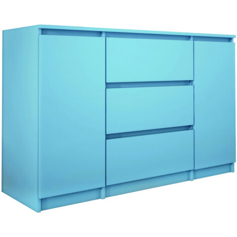 Commode 2 portes 3 tiroirs, 120 × 78 × 39 cm, couleur: bleu (1/3)