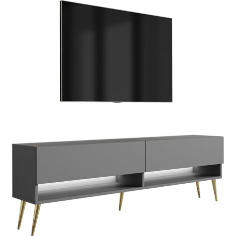Meuble TV 170 cm Anthracite, pieds obliques dorés, LED blanche, 170 × 32 × 52 cm (1/5)