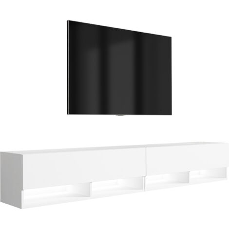 Meuble TV 200 (2 × 100) cm Blanc Mat, LED blanc, 200 × 32 × 34 cm (1/5)