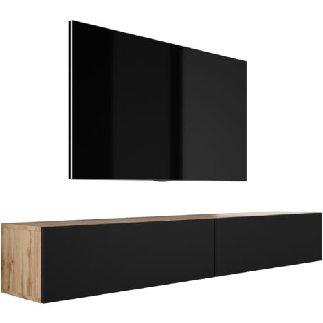 Meuble TV Suspendu, (2 × 100) × 34 × 32 cm, Chêne Wotan / Noir Mat (1/5)